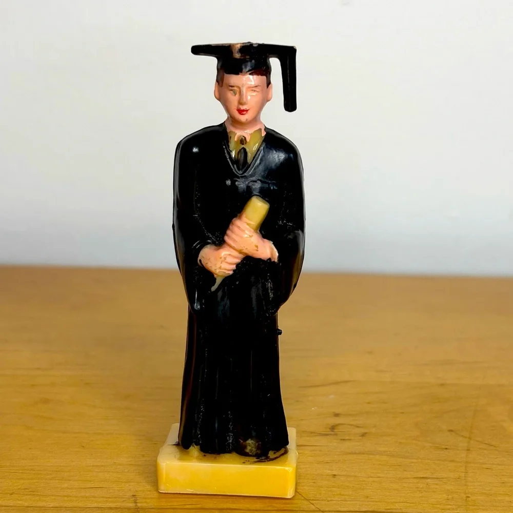 Vintage Plastic Cake Topper Male Graduate 1960s Black Gown And Cap 4